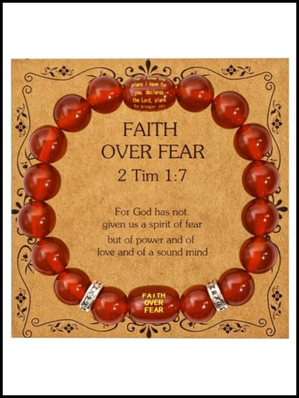 Handmade Red Agate Stretch Bracelet Christian Faith Scripture Healing Stone